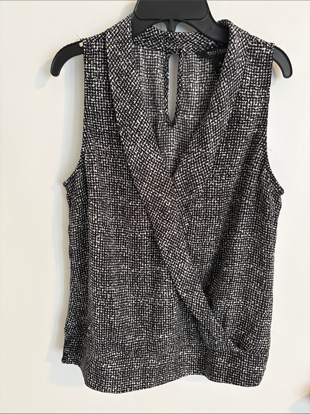 White House Black Market Black and White Draped Sleeveless Camisole